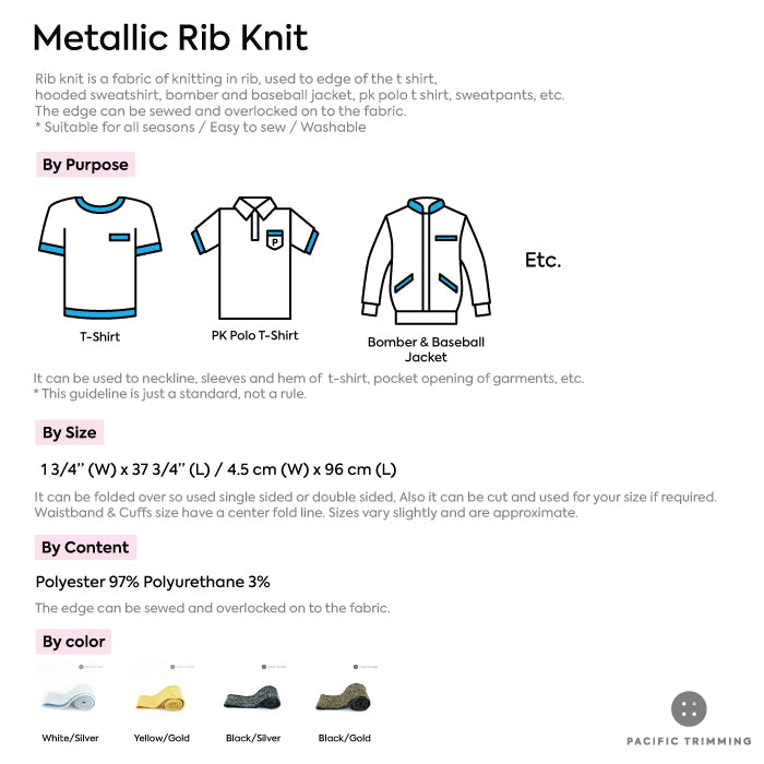 Metallic Rib Knit Multiple Colors - Pacific Trimming