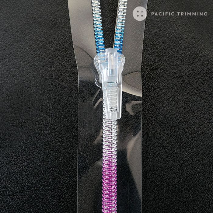 7 PVC Transparent Tape Water Repellent Metallic Nylon Coil Zipper 7 One Way Transparent Multi