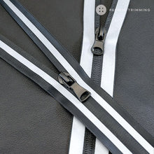 Load image into Gallery viewer, #7 Black &amp; Silver Reflective Tape  Water Repellent Nylon Coil Zipper
