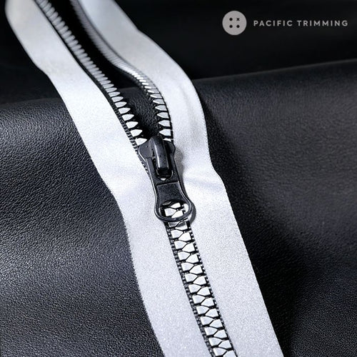 #5 Black & Silver Reflective Tape Water Repellent Molded Plastic Zipper