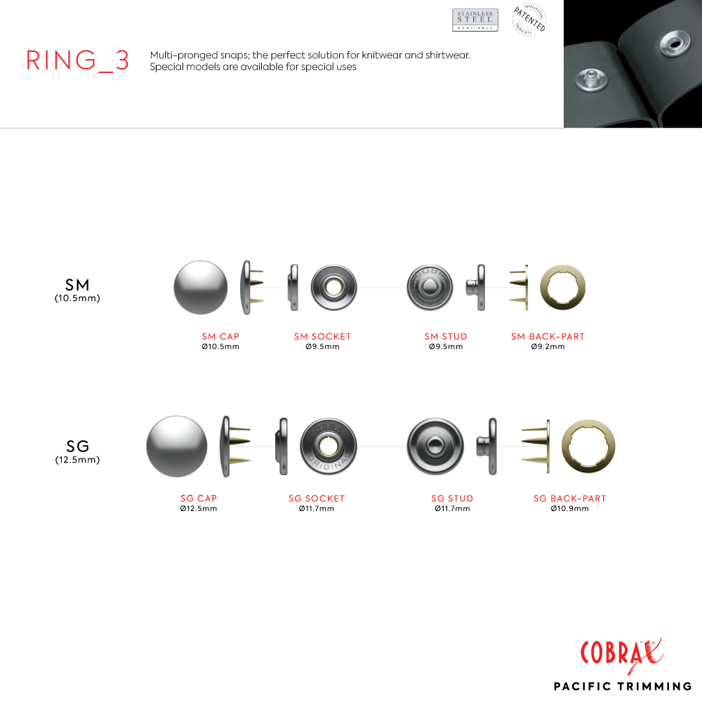 Cobrax Ring 3 Dome Type Snap Fastener Button Description