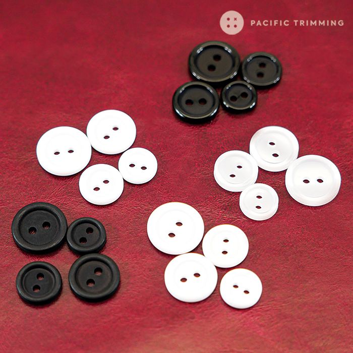 White & Black Round Rim Polyester 2 Hole Shirt Button