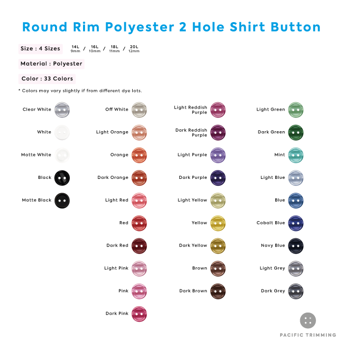 White & Black Round Rim Polyester 2 Hole Shirt Button Color Chart