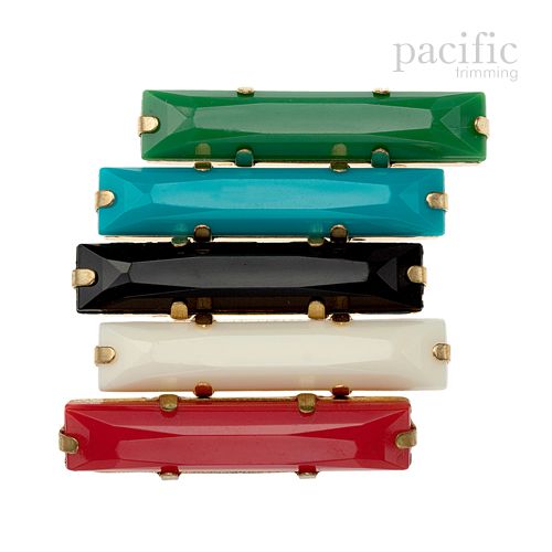 4pcs of 32mm Acrylic Rhinestone Baguette Sew-on W/setting Green/Aqua/Black/Ivory/Red