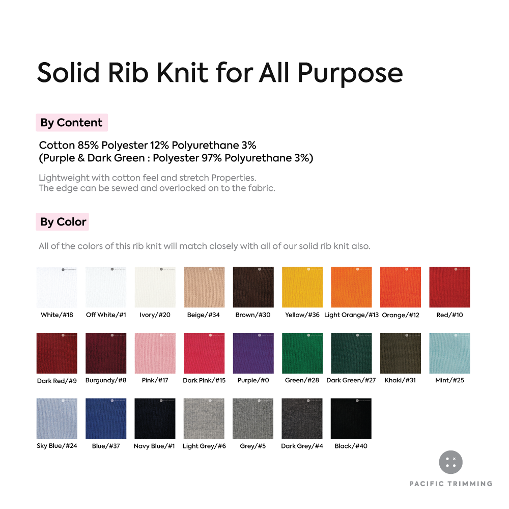 Solid Rib Solid Rib Knit for All Purpose Multiple Colors – Pacific Trimming