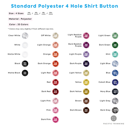 White & Black Standard Polyester 4 Hole Shirt Button Color Chart