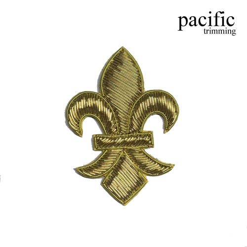 2.5 Inch Zari Embroidery Fleur De Lis Emblem Badge Bronze