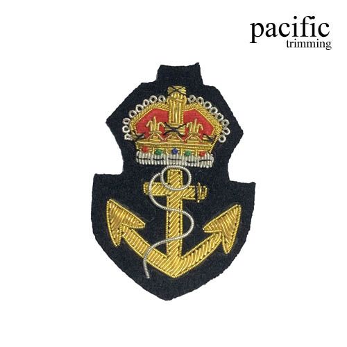 3 Inch Zari Embroidery Royal Anchor Emblem Badge Black/Gold