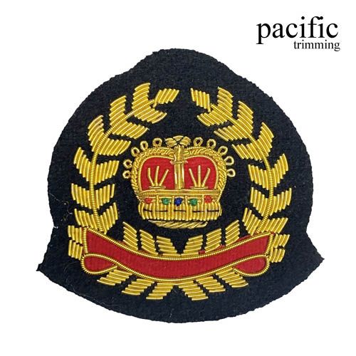 2.75 Inch Zari Embroidery Crown Emblem Badge Patch Sew On Black/Gold