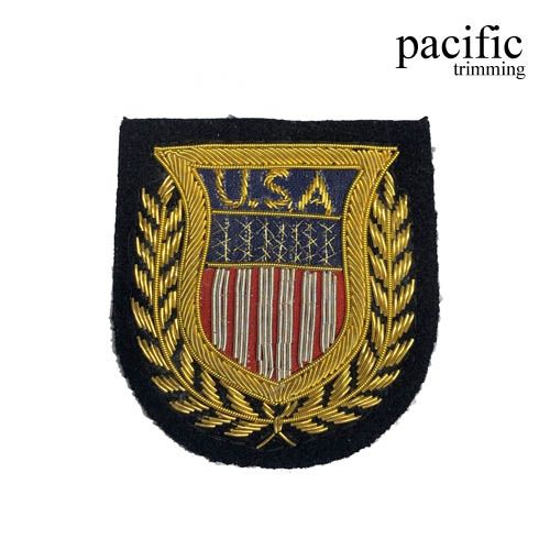 2.88 Inch Zari Embroidery U.S.A Emblem Badge Black/Gold