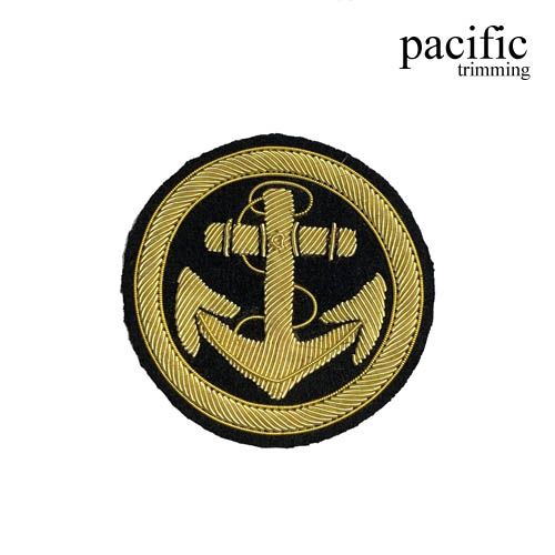 2.75 Inch Zari Embroidery Anchor Emblem Badge Sew On Gold/Black