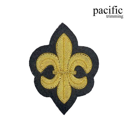 3.5 Inch Zari Embroidery Fleur De Lis Emblem Badge Black/Gold