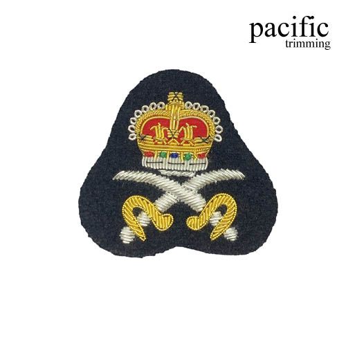 2.5 Inch Zari Embroidery Crown Emblem Badge Black/Silver/Gold