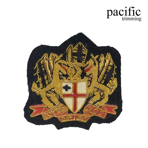 2.75 Inch Zari Embroidery Royalty Emblem Badge Black/Gold