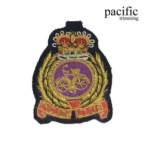 2.75 Inch Zari Embroidery Cycling Club Emblem Badge Patch Sew On Black/Gold