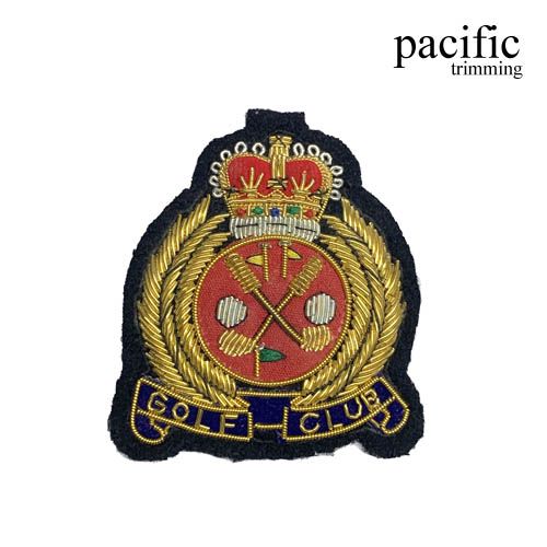 2.75 Inch Zari Embroidery Golf Club Emblem Badge Patch Sew On Black/Gold