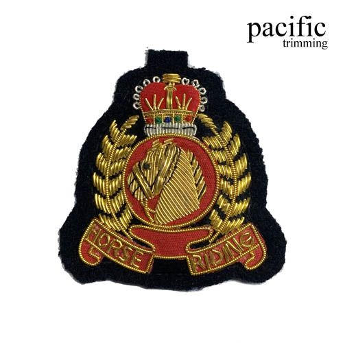 2.5 Inch Zari Embroidery Horse Riding Club Emblem Badge Black/Gold