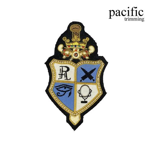 4.25 Inch Zari Embroidery Royalty Emblem Badge Blue/White/Gold/Black