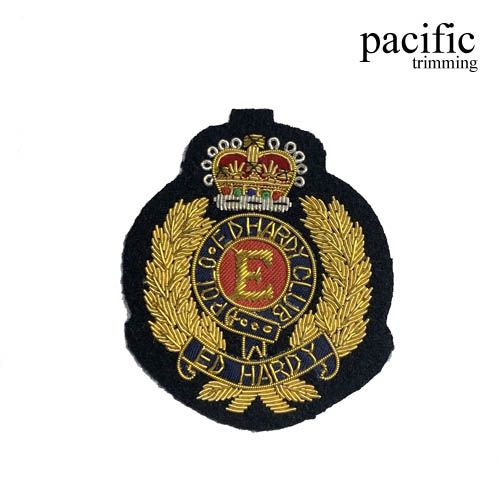 3 Inch  Zari Embroidery Polo Ed Hardy Club Emblem Badge Black/Gold