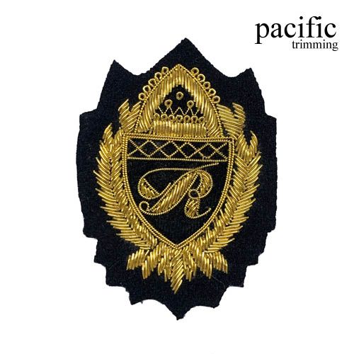 3.5 Inch  Zari Embroidery Royalty Emblem Badge Black/Gold
