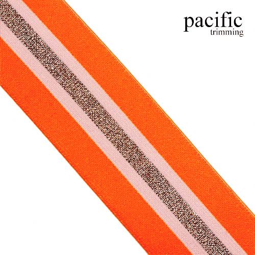 1 3/4 Inch Neon Striped Patterned Metallic Elastic Band