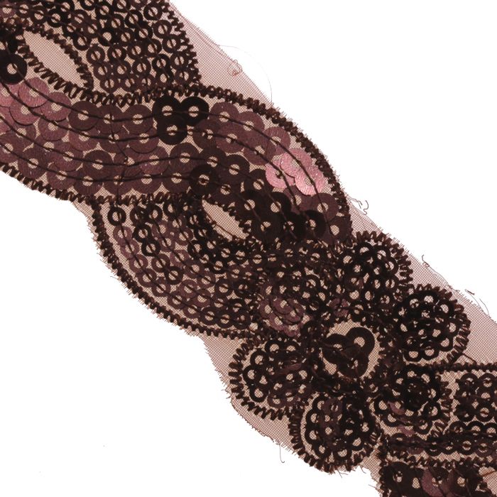 1.5 Inch Floral Scroll Sequin Trim Brown