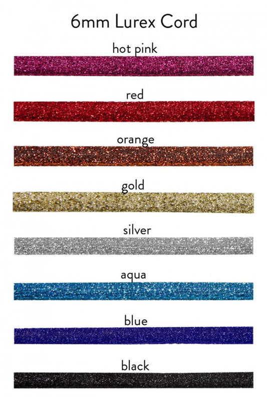 6mm Lurex Cord Hot Pink/Red/Orange/Gold/Silver/Aqua/Blue/Black