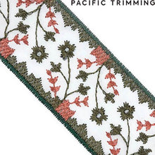 Load image into Gallery viewer, 1.5 Inch Embroidered Trim White/Olive Green
