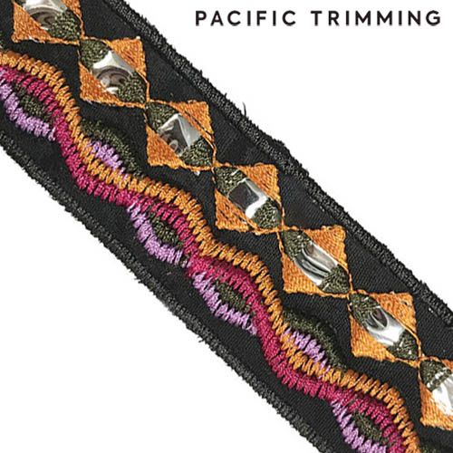 1.25 Inch Sequin Embroidery Tape Black/Orange/Pink