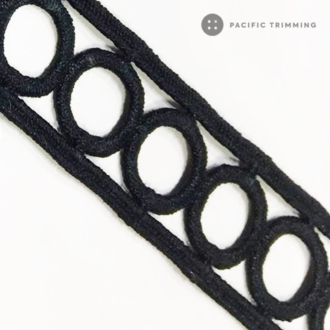 0.75 Inch Black Polyester Lace Trim 