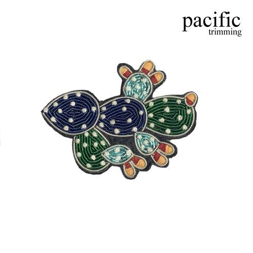 2.5 Inch Zari Embroidery Cactus Emblem Patch Sew On Navy/Green/Aqua/Red/Yellow
