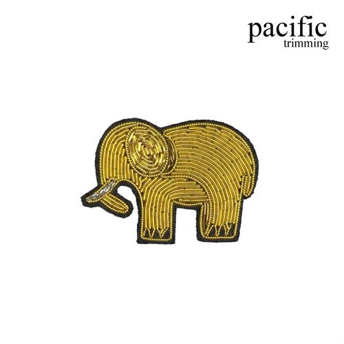 1.88 Inch  Zari Embroidery Elephant Emblem Patch Sew On Black/Gold