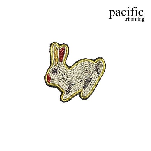 1.5 Inch Zari Embroidery Rabbit Emblem Patch White/Gold