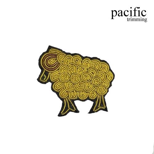 1.75 Inch Zari Embroidery Sheep Emblem Patch Sew On Gold/Black