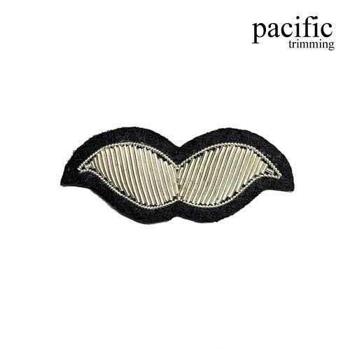 2 Inch Zari Embroidery Mustache Emblem Patch Silver/Black