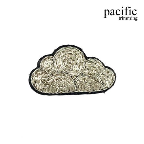2 Inch  Zari Embroidery Cloud Emblem Patch Sew On Silver/Black