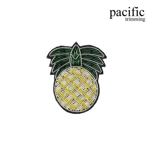 1.75 Inch Zari Embroidery Pineapple Emblem Patch Yellow/Green