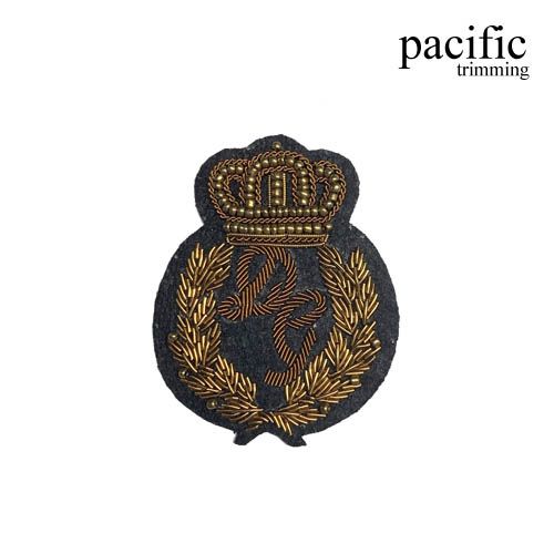 2.25 Inch Zari Embroidery Crown Emblem Badge Patch Sew On Black/Brown