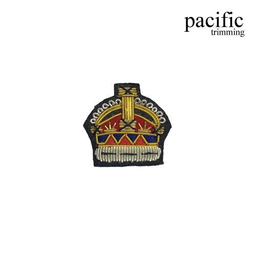 1.25 Inch Zari Embroidery Crown Emblem Badge Patch Sew On Black/Gold