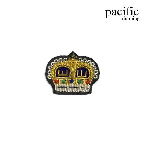 1.25 Inch  Zari Embroidery Crown Emblem Patch Sew On Black/Gold