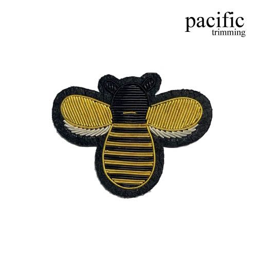 2.63 Inch Zari Embroidery Bee Emblem Patch Sew On Black/Gold