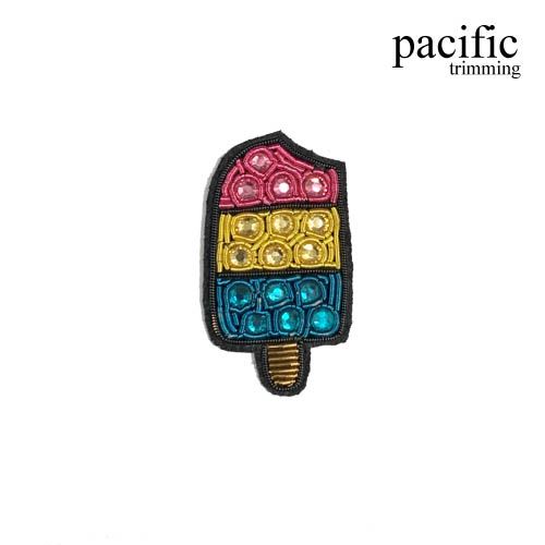 1.75 Inch  Zari Embroidery Ice Cream Emblem Badge Patch Sew On Pink/Yellow/Aqua/Black