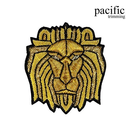 2.75 Inch Zari Embroidery Lion Emblem Badge Patch Sew On Gold