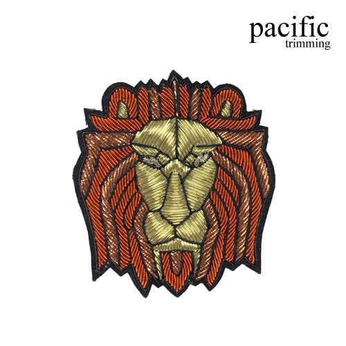 2.75 Inch Zari Embroidery Lion Emblem Badge Patch Sew On Copper