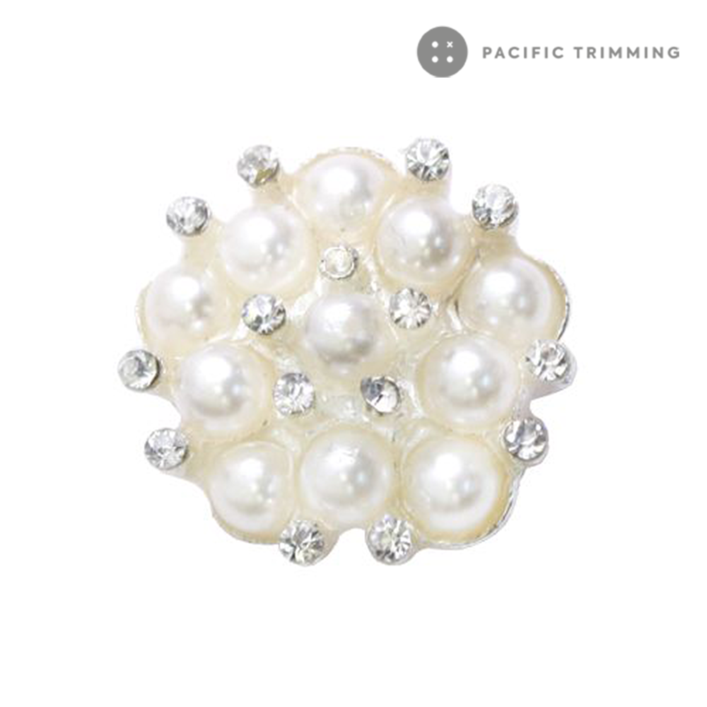 Pentagon Shape Faux Pearl Rhinestone Button 120203RS