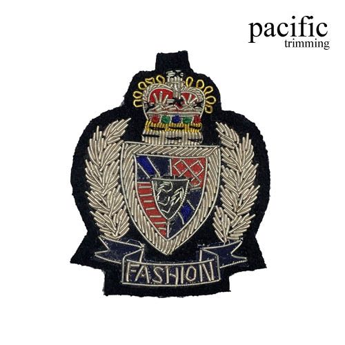 3 Inch  Zari Embroidery Fashion Club Emblem Badge Black/Silver