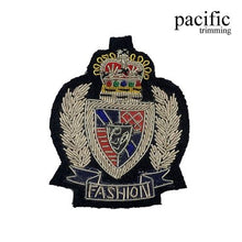 Load image into Gallery viewer, 3 Inch  Zari Embroidery Fashion Club Emblem Badge Black/Silver
