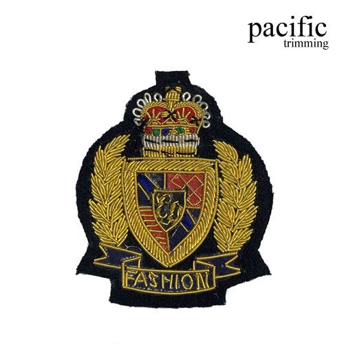 3 Inch Zari Embroidery Fashion Club Emblem Badge Black/Gold