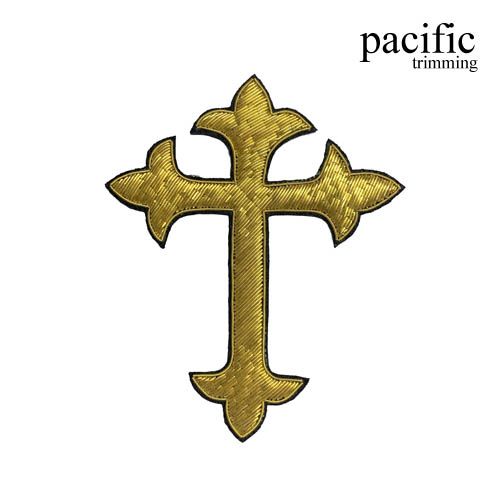 4.75 Inch Zari Embroidery Cross Emblem Badge Patch Sew On Gold