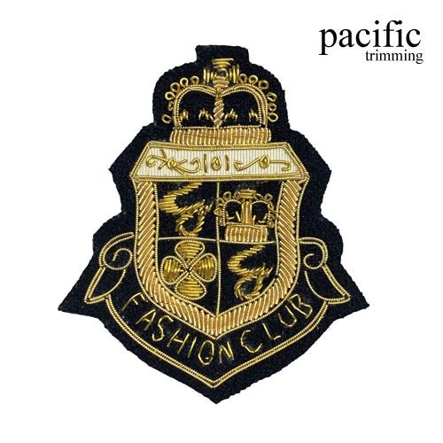 3.5 Inch Zari Embroidery Fashion Club Emblem Badge Patch Sew On Black/Gold